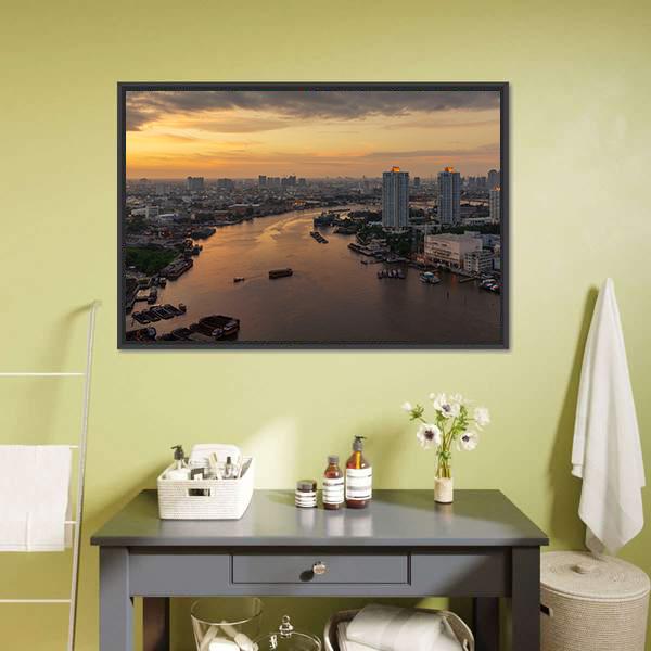 Curve Of Chao Phraya River Canvas Wall Art-3 Horizontal-Gallery Wrap-25" x 16"-Tiaracle