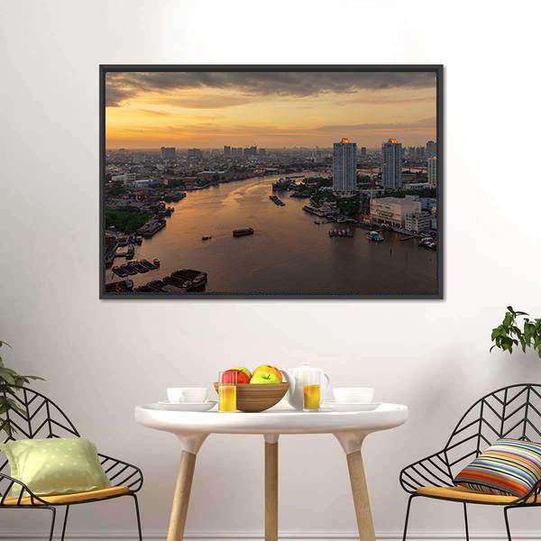 Curve Of Chao Phraya River Canvas Wall Art-1 Piece-Floating Frame-24" x 16"-Tiaracle