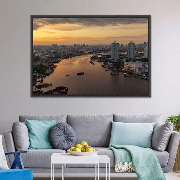 Curve Of Chao Phraya River Canvas Wall Art-3 Horizontal-Gallery Wrap-25" x 16"-Tiaracle