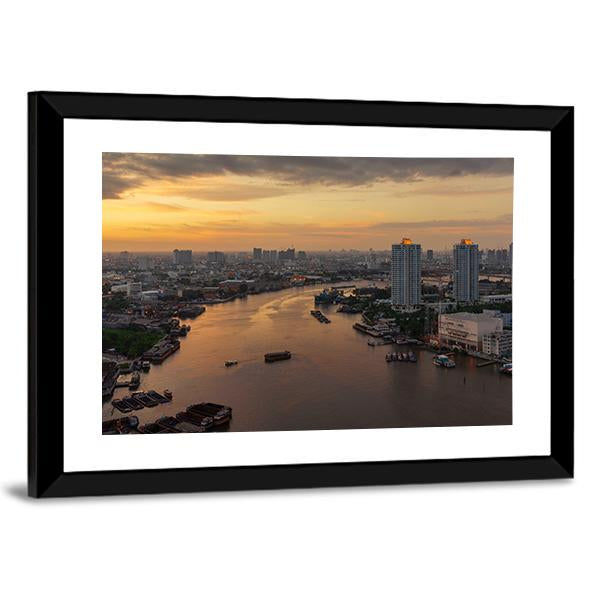 Curve Of Chao Phraya River Canvas Wall Art-3 Horizontal-Gallery Wrap-25" x 16"-Tiaracle