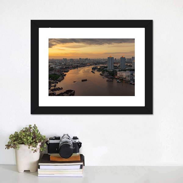 Curve Of Chao Phraya River Canvas Wall Art-3 Horizontal-Gallery Wrap-25" x 16"-Tiaracle