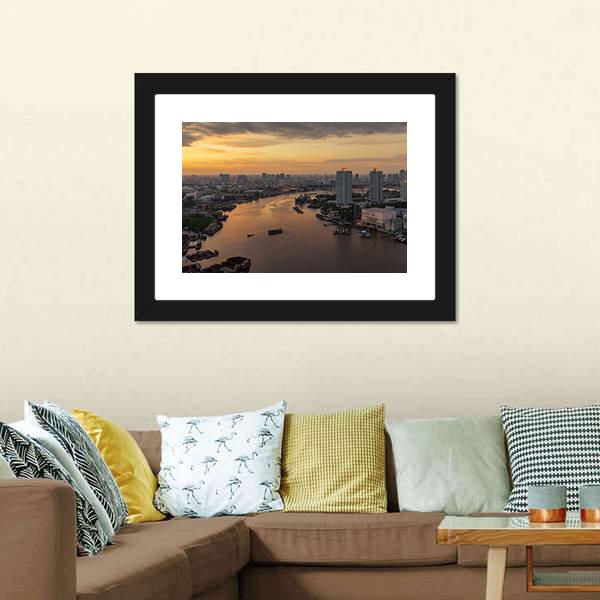 Curve Of Chao Phraya River Canvas Wall Art-1 Piece-Framed Print-20" x 16"-Tiaracle
