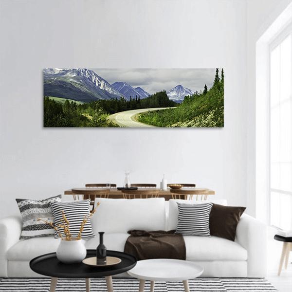 Road In Mountain Alaska Panoramic Canvas Wall Art-1 Piece-36" x 12"-Tiaracle