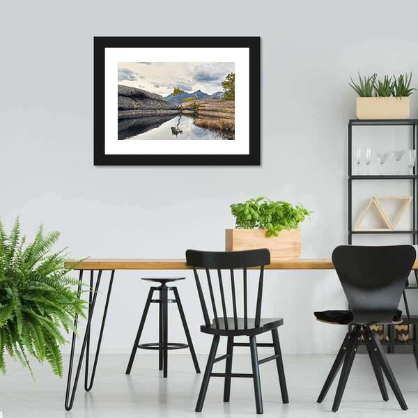 Curved Pine On Lake Canvas Wall Art-3 Horizontal-Gallery Wrap-25" x 16"-Tiaracle