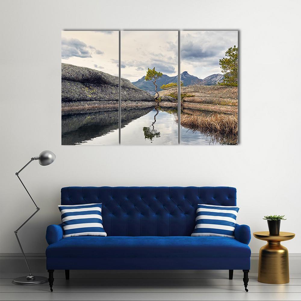 Curved Pine On Lake Canvas Wall Art-3 Horizontal-Gallery Wrap-37" x 24"-Tiaracle