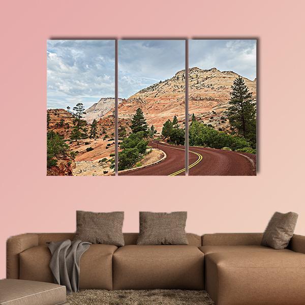 Curved Red Rock Road Canvas Wall Art-3 Horizontal-Gallery Wrap-37" x 24"-Tiaracle