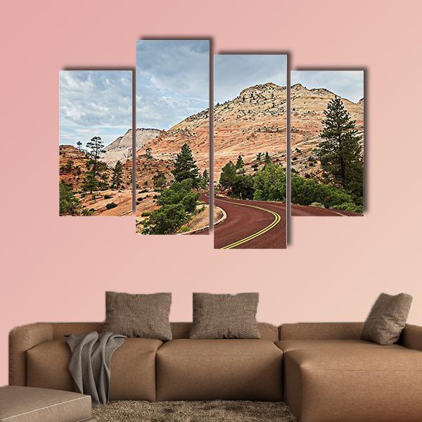 Curved Red Rock Road Canvas Wall Art-4 Pop-Gallery Wrap-50" x 32"-Tiaracle
