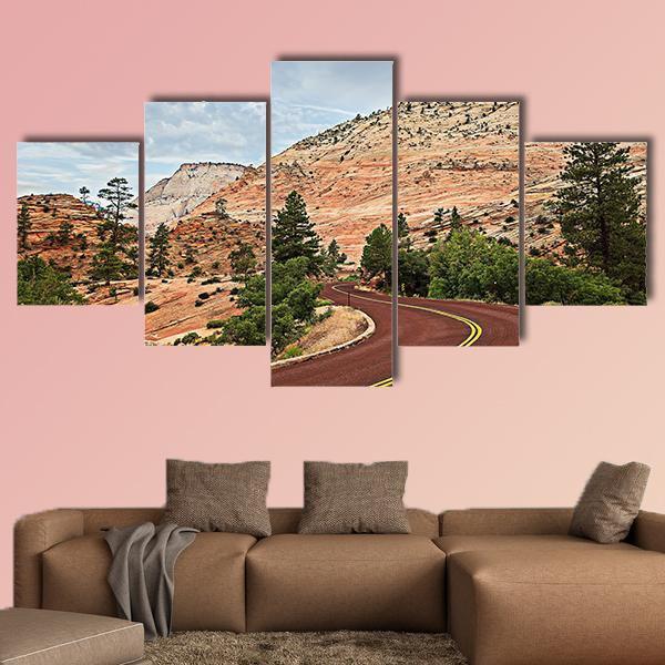 Curved Red Rock Road Canvas Wall Art-5 Star-Gallery Wrap-62" x 32"-Tiaracle