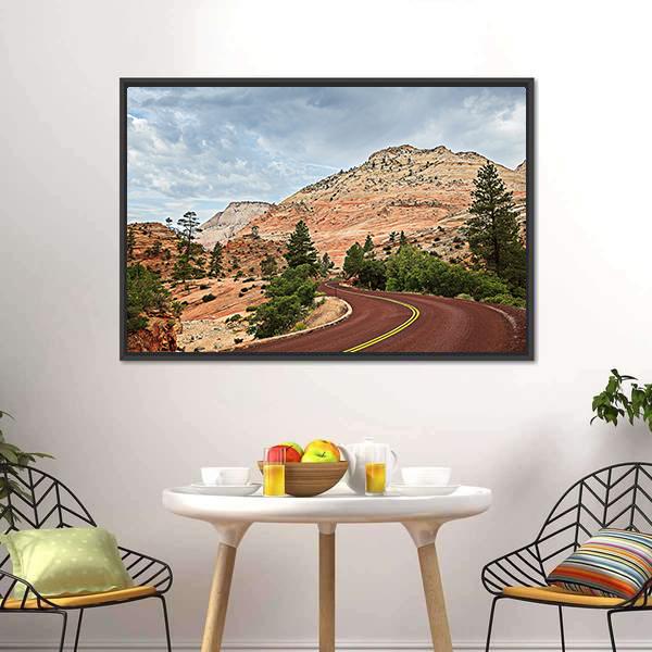 Curved Red Rock Road Canvas Wall Art-1 Piece-Floating Frame-36" x 24"-Tiaracle