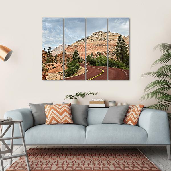 Curved Red Rock Road Canvas Wall Art-4 Horizontal-Gallery Wrap-34" x 24"-Tiaracle