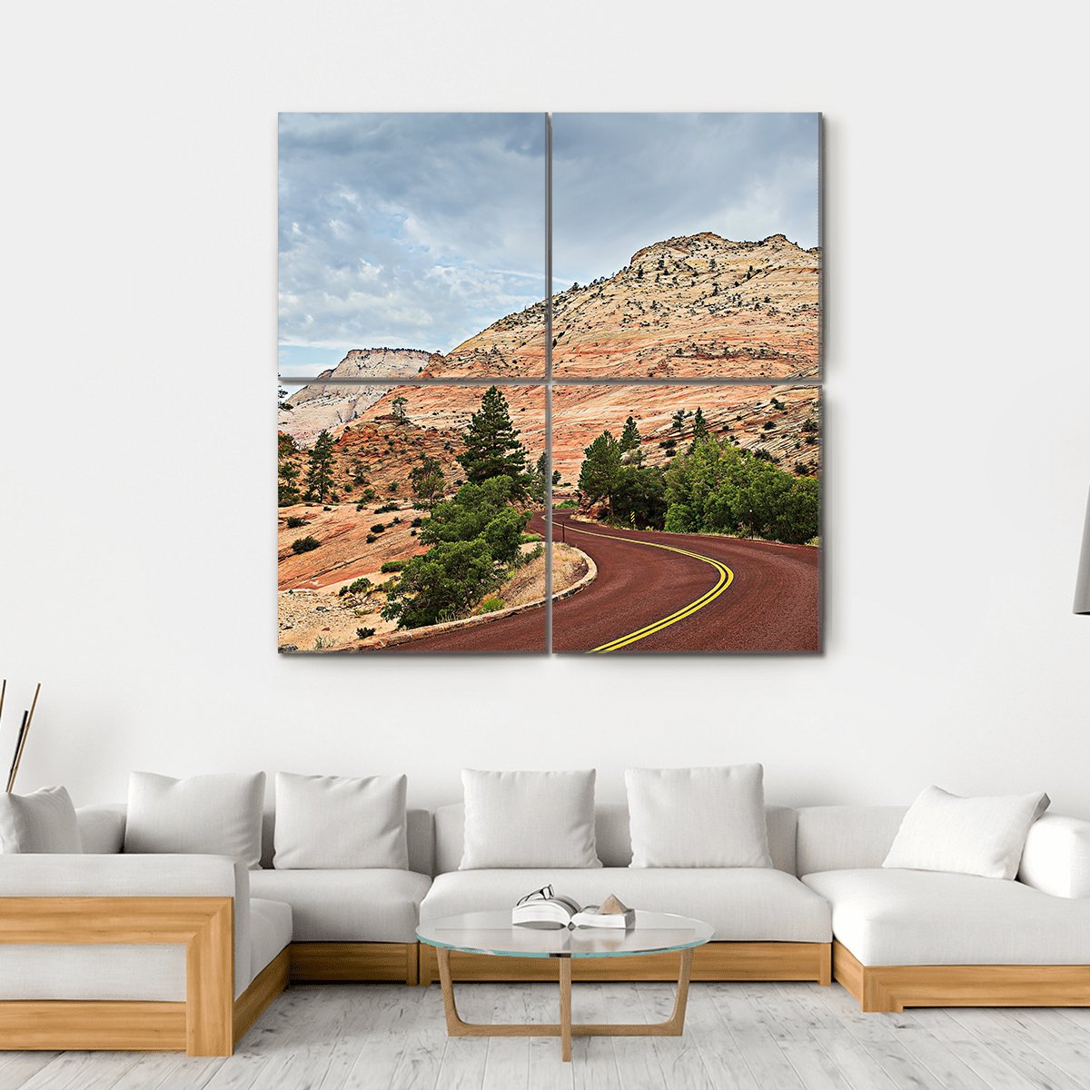 Curved Red Rock Road Canvas Wall Art-4 Square-Gallery Wrap-17" x 17"-Tiaracle