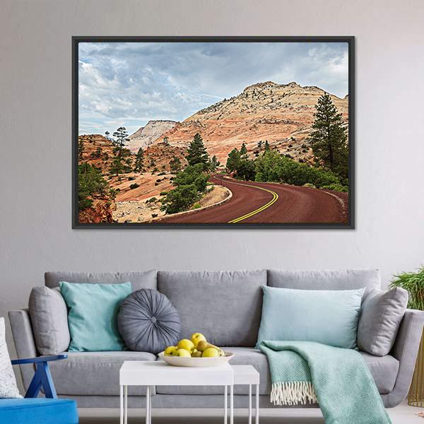 Curved Red Rock Road Canvas Wall Art-3 Horizontal-Gallery Wrap-25" x 16"-Tiaracle