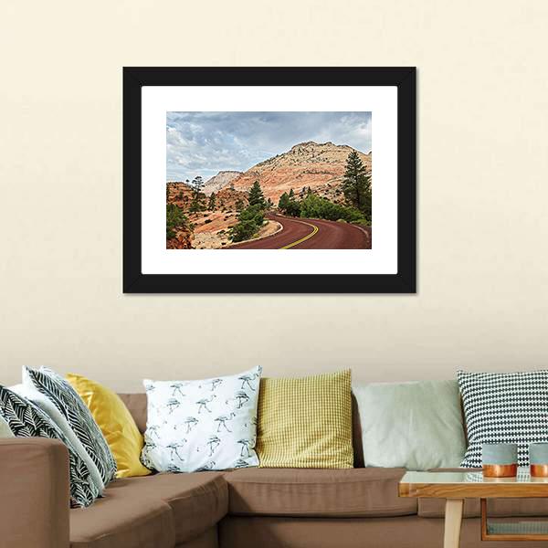 Curved Red Rock Road Canvas Wall Art-1 Piece-Framed Print-20" x 16"-Tiaracle