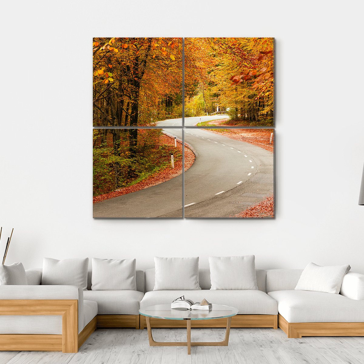 Curved Road In The Autumnal Forest Slovenia Canvas Wall Art-4 Square-Gallery Wrap-17" x 17"-Tiaracle