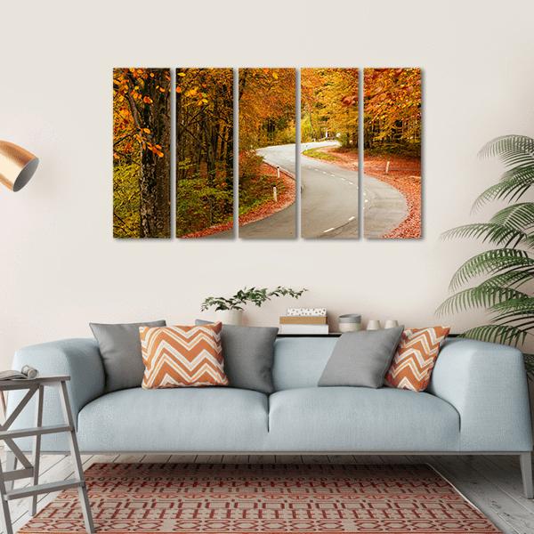 Curved Road In The Autumnal Forest Slovenia Canvas Wall Art-5 Horizontal-Gallery Wrap-22" x 12"-Tiaracle