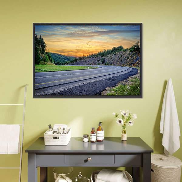 Curvy Road In Summer Canvas Wall Art-1 Piece-Floating Frame-24" x 16"-Tiaracle