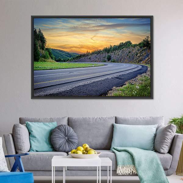 Curvy Road In Summer Canvas Wall Art-3 Horizontal-Gallery Wrap-25" x 16"-Tiaracle