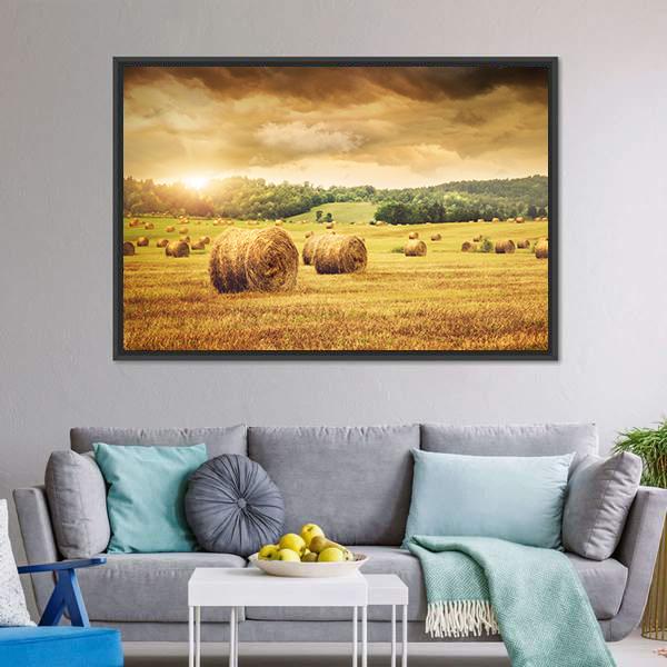 Cut Bales Of Hay Canvas Wall Art-5 Horizontal-Gallery Wrap-22" x 12"-Tiaracle