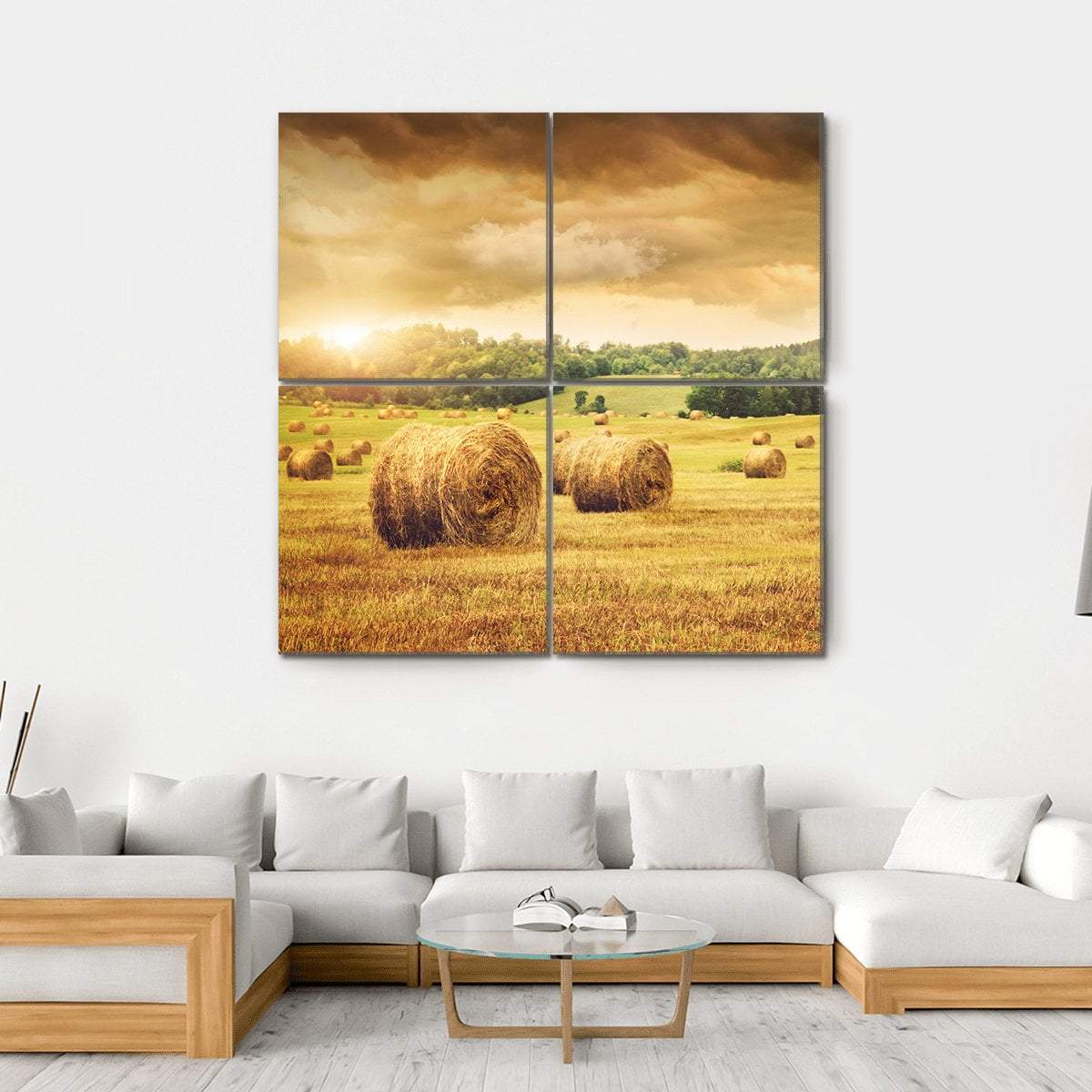 Cut Bales Of Hay Canvas Wall Art-4 Square-Gallery Wrap-17" x 17"-Tiaracle