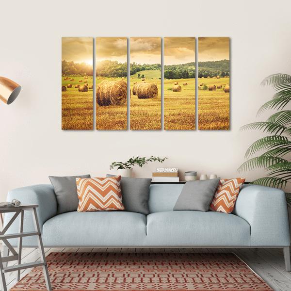 Cut Bales Of Hay Canvas Wall Art-5 Horizontal-Gallery Wrap-22" x 12"-Tiaracle