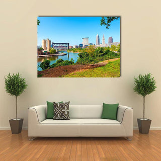Cuyahoga River with City Skyline Canvas Wall Art - 1 Piece / Canvas Print / 24" x 16"