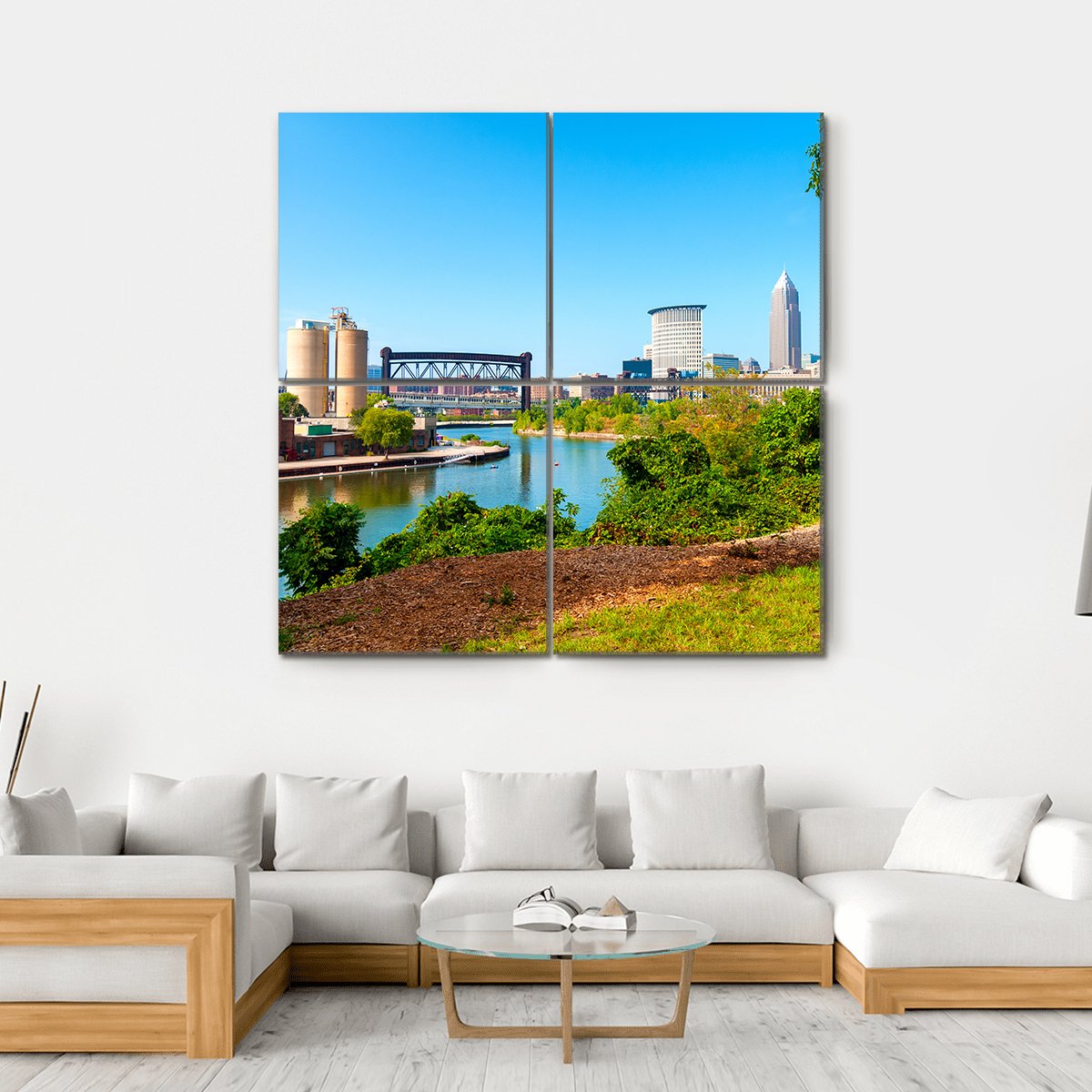 Cuyahoga River From Park Canvas Wall Art-4 Square-Gallery Wrap-17" x 17"-Tiaracle