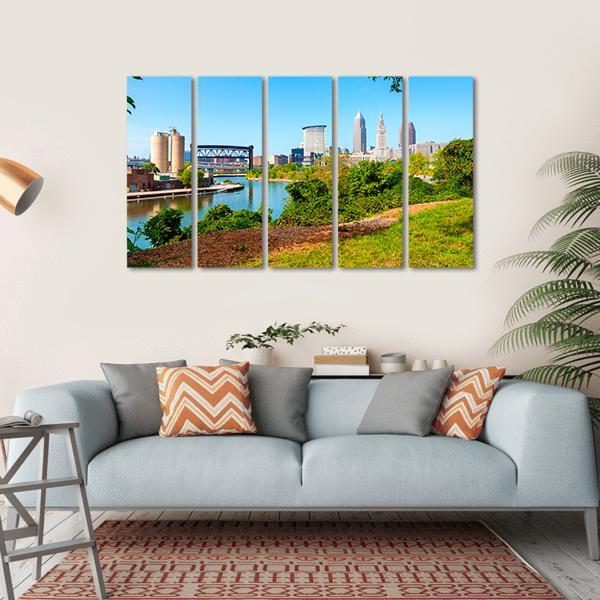Cuyahoga River From Park Canvas Wall Art-5 Horizontal-Gallery Wrap-22" x 12"-Tiaracle