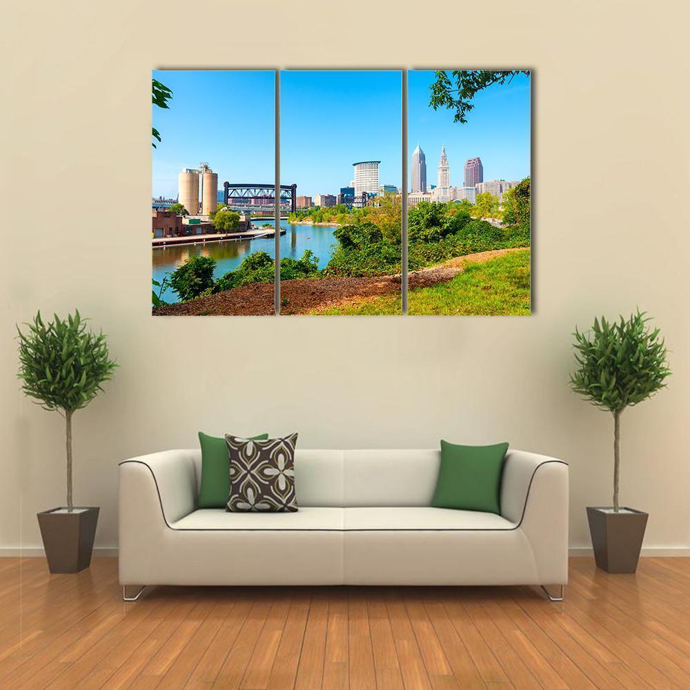 Cuyahoga River From Park Canvas Wall Art-3 Horizontal-Gallery Wrap-37" x 24"-Tiaracle