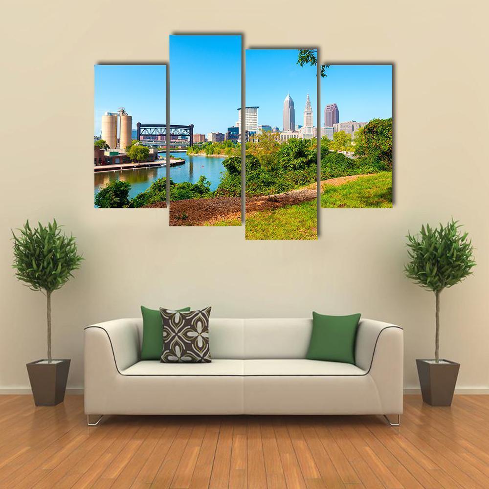 Cuyahoga River From Park Canvas Wall Art-4 Pop-Gallery Wrap-50" x 32"-Tiaracle