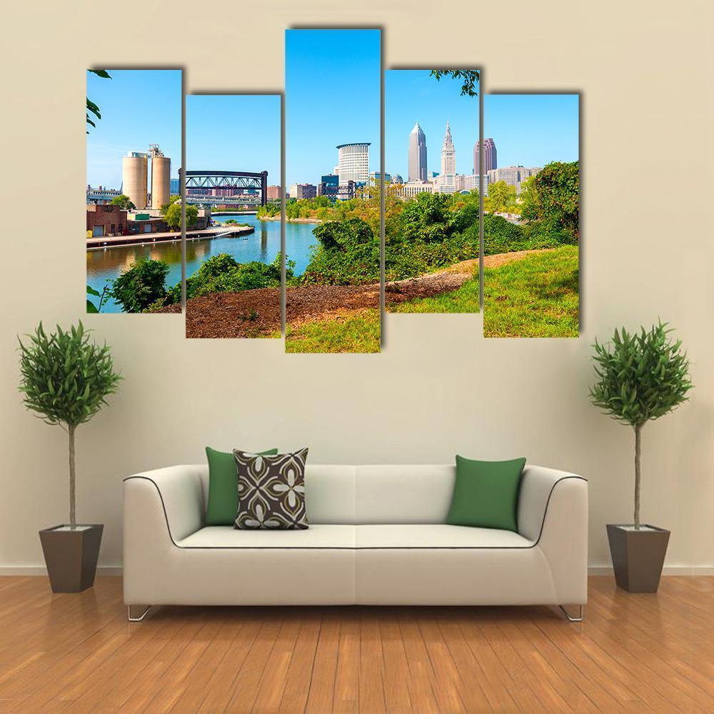 Cuyahoga River From Park Canvas Wall Art-5 Pop-Gallery Wrap-47" x 32"-Tiaracle