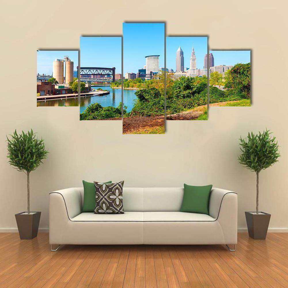 Cuyahoga River From Park Canvas Wall Art-5 Star-Gallery Wrap-62" x 32"-Tiaracle