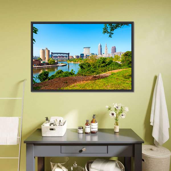 Cuyahoga River From Park Canvas Wall Art-3 Horizontal-Gallery Wrap-25" x 16"-Tiaracle