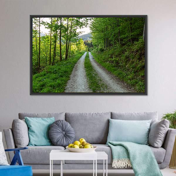 Cycling Road In Forest Canvas Wall Art-3 Horizontal-Gallery Wrap-25" x 16"-Tiaracle