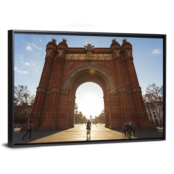 Cyclist At Arc De Triomph Canvas Wall Art-3 Horizontal-Gallery Wrap-25" x 16"-Tiaracle