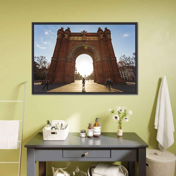 Cyclist At Arc De Triomph Canvas Wall Art-3 Horizontal-Gallery Wrap-25" x 16"-Tiaracle