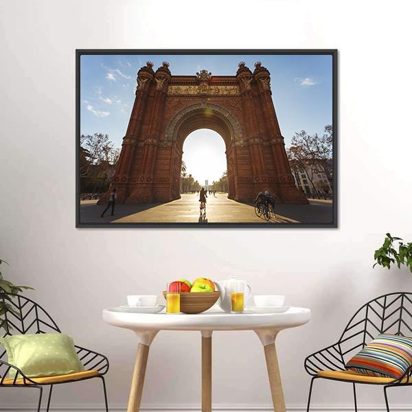 Cyclist At Arc De Triomph Canvas Wall Art-1 Piece-Floating Frame-24" x 16"-Tiaracle