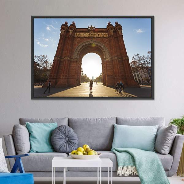 Cyclist At Arc De Triomph Canvas Wall Art-3 Horizontal-Gallery Wrap-25" x 16"-Tiaracle