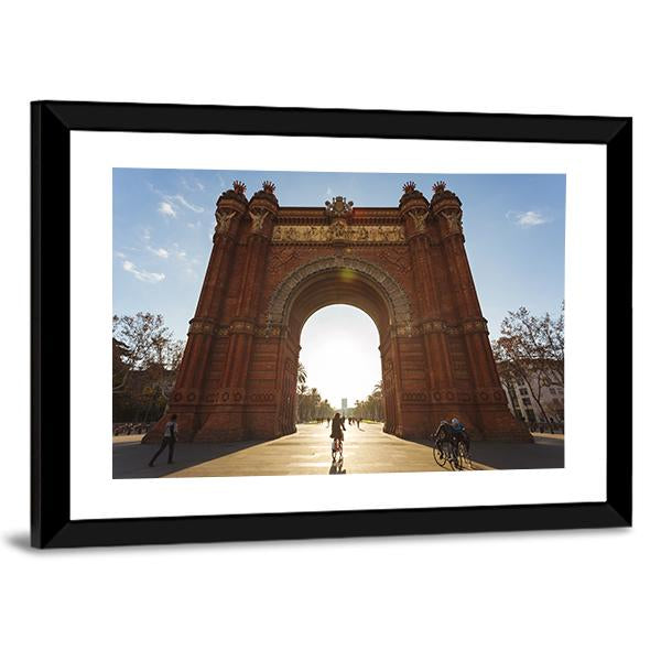 Cyclist At Arc De Triomph Canvas Wall Art-3 Horizontal-Gallery Wrap-25" x 16"-Tiaracle