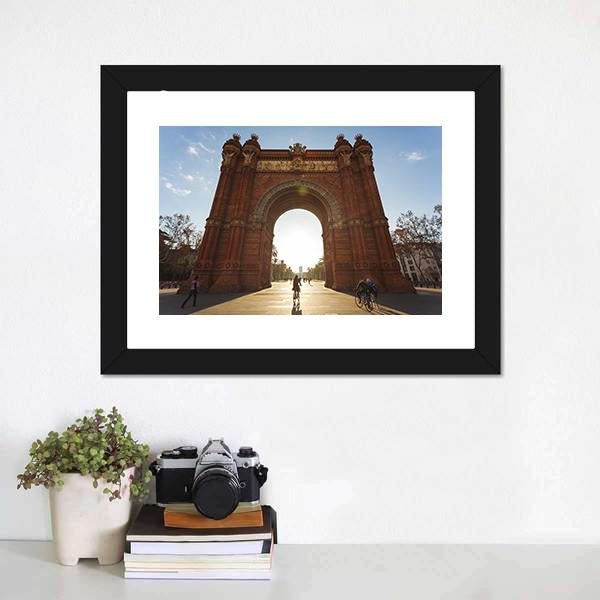 Cyclist At Arc De Triomph Canvas Wall Art-3 Horizontal-Gallery Wrap-25" x 16"-Tiaracle