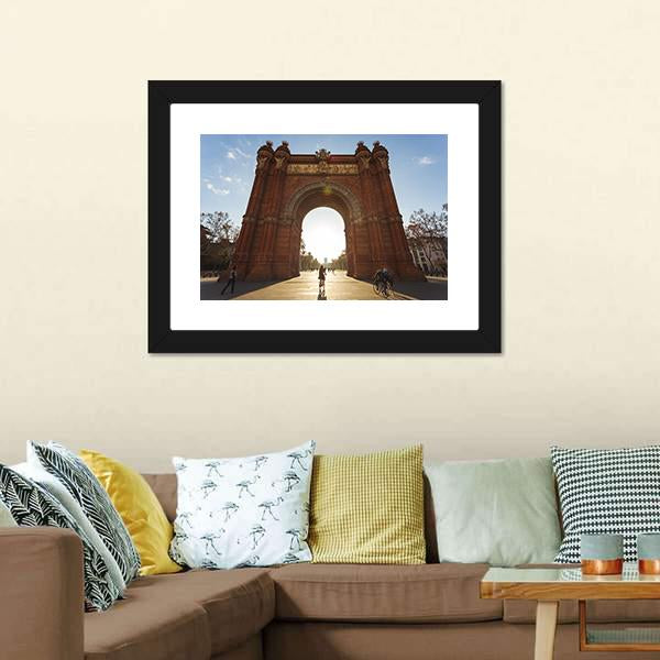 Cyclist At Arc De Triomph Canvas Wall Art-1 Piece-Framed Print-20" x 16"-Tiaracle