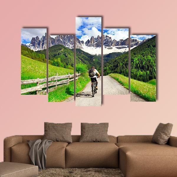 Cyclist On Dolomites Italy Canvas Wall Art-5 Pop-Gallery Wrap-47" x 32"-Tiaracle
