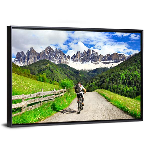 Cyclist On Dolomites Italy Canvas Wall Art-3 Horizontal-Gallery Wrap-25" x 16"-Tiaracle