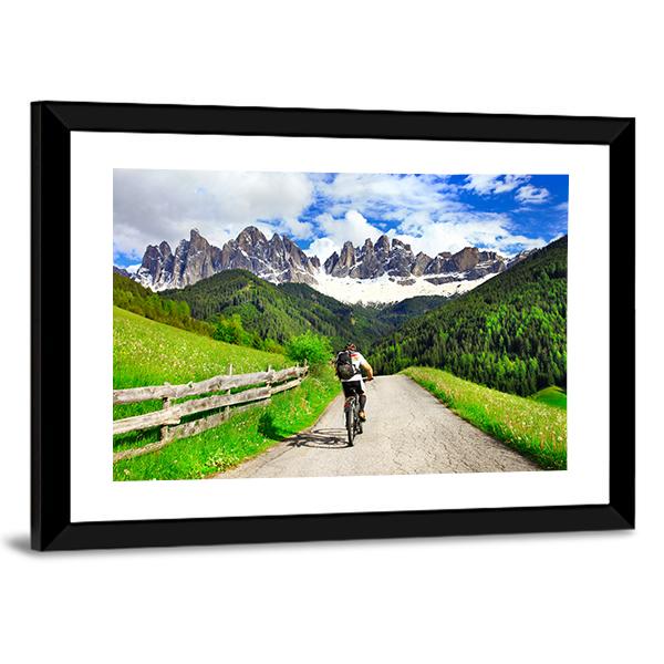 Cyclist On Dolomites Italy Canvas Wall Art-3 Horizontal-Gallery Wrap-25" x 16"-Tiaracle
