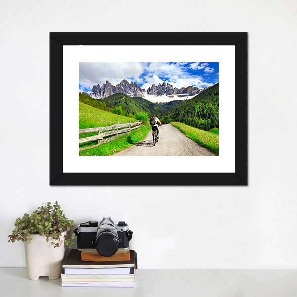 Cyclist On Dolomites Italy Canvas Wall Art-3 Horizontal-Gallery Wrap-25" x 16"-Tiaracle