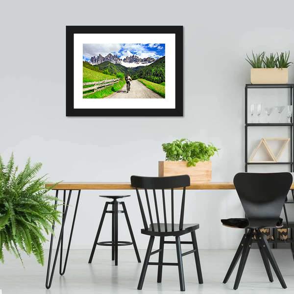 Cyclist On Dolomites Italy Canvas Wall Art-3 Horizontal-Gallery Wrap-25" x 16"-Tiaracle