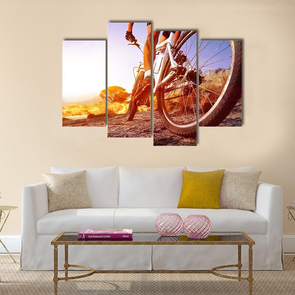 Cyclist On Rocky Trail Canvas Wall Art-4 Pop-Gallery Wrap-50" x 32"-Tiaracle