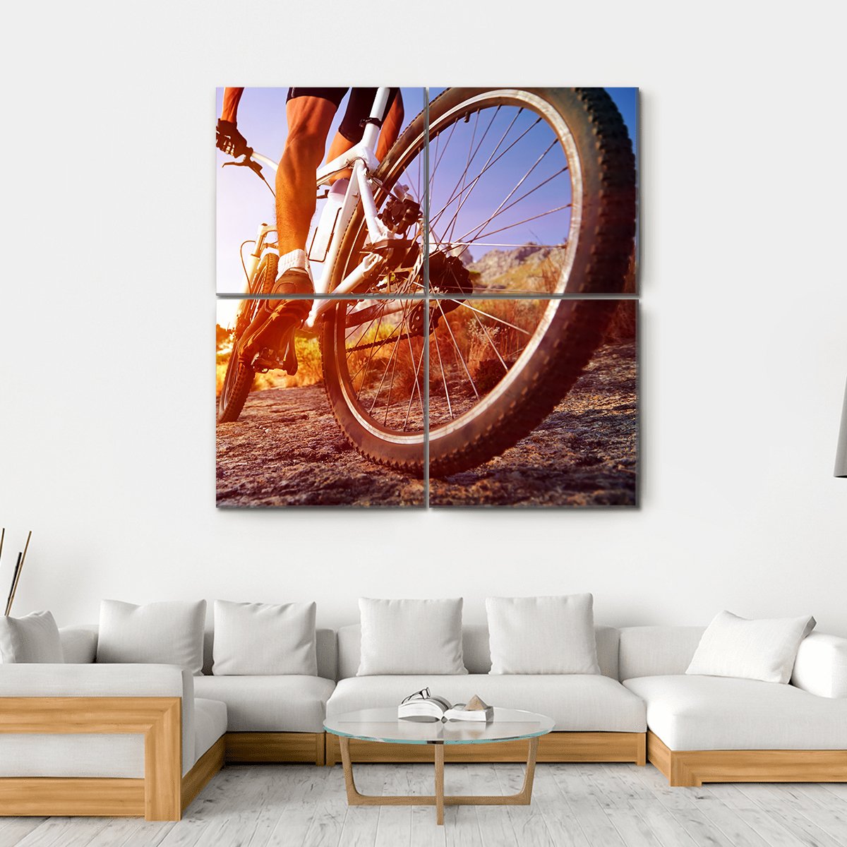 Cyclist On Rocky Trail Canvas Wall Art-4 Square-Gallery Wrap-17" x 17"-Tiaracle