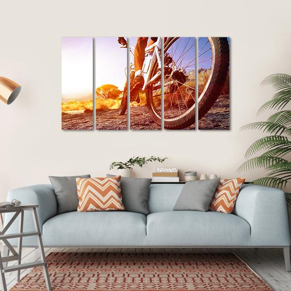 Cyclist On Rocky Trail Canvas Wall Art-5 Horizontal-Gallery Wrap-22" x 12"-Tiaracle