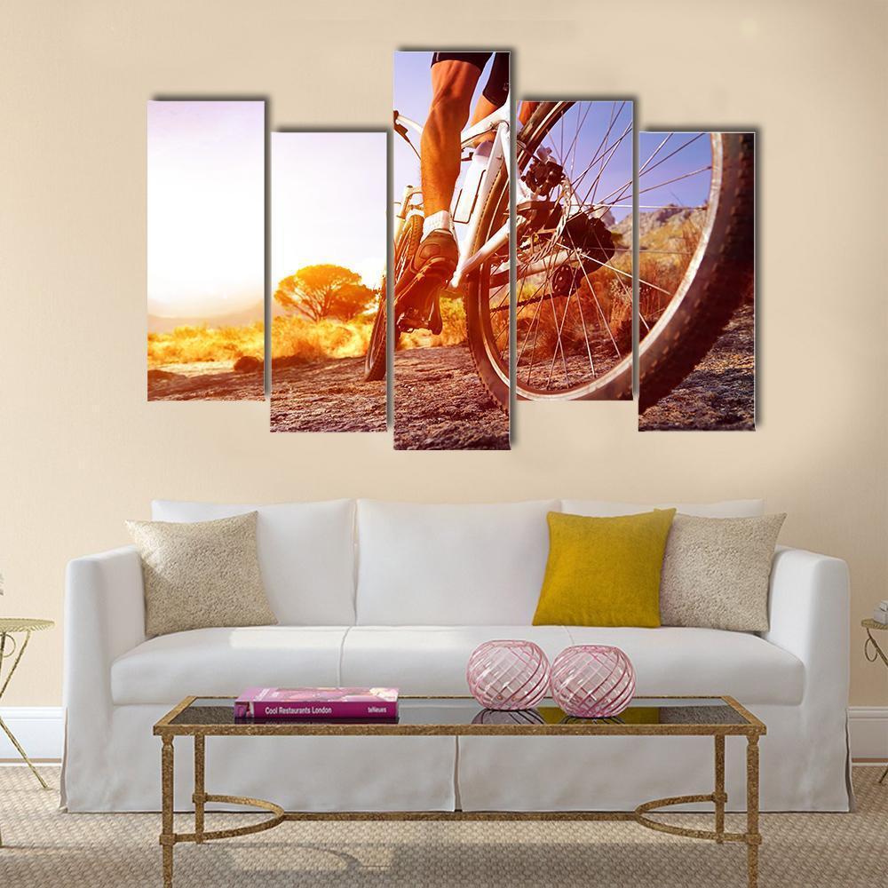 Cyclist On Rocky Trail Canvas Wall Art-5 Pop-Gallery Wrap-47" x 32"-Tiaracle