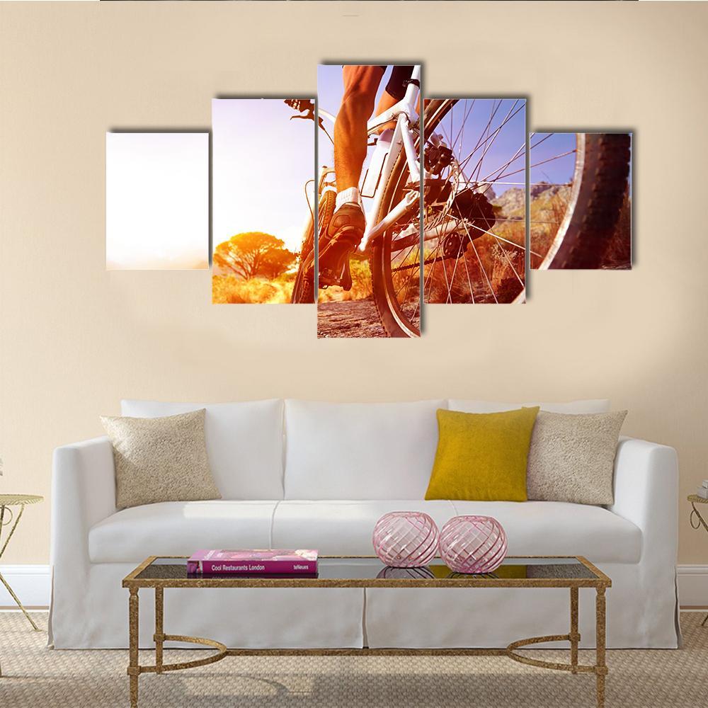 Cyclist On Rocky Trail Canvas Wall Art-5 Star-Gallery Wrap-62" x 32"-Tiaracle
